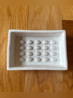 White ceramic pottery barn soap dish